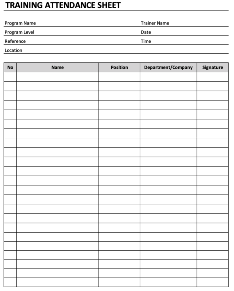 Training Attendance Sheet Program