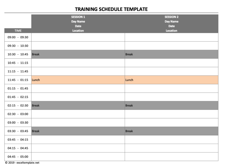 Training Schedule Overview
