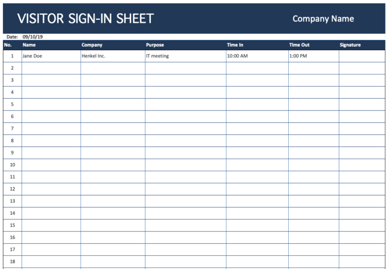 Visitor Sign-In Sheet Overview