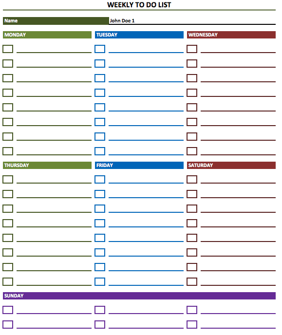 Weekly To Do List single page