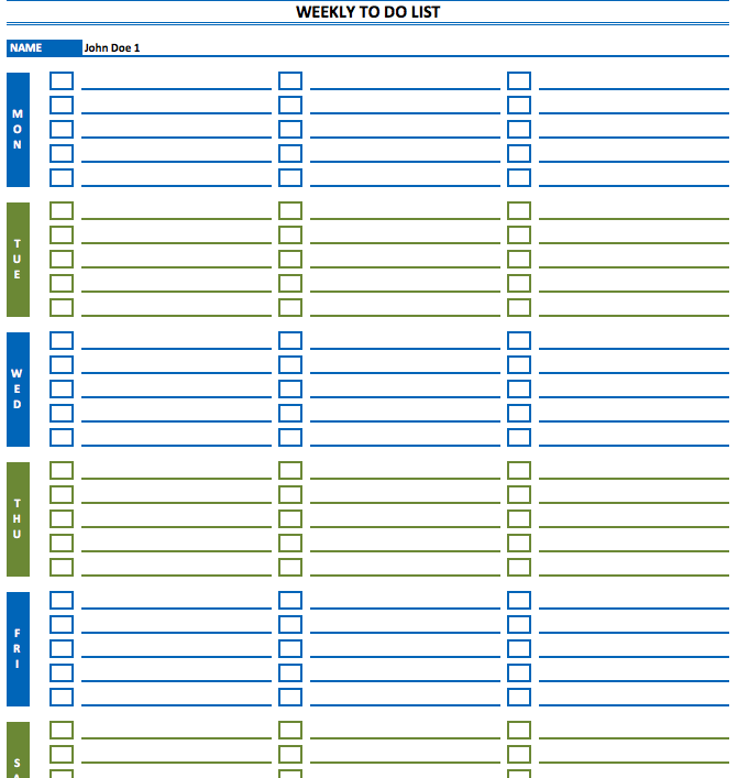 Weekly To Do List single pages 15 lines