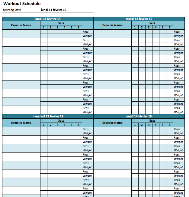 Workout Schedule Template portrait