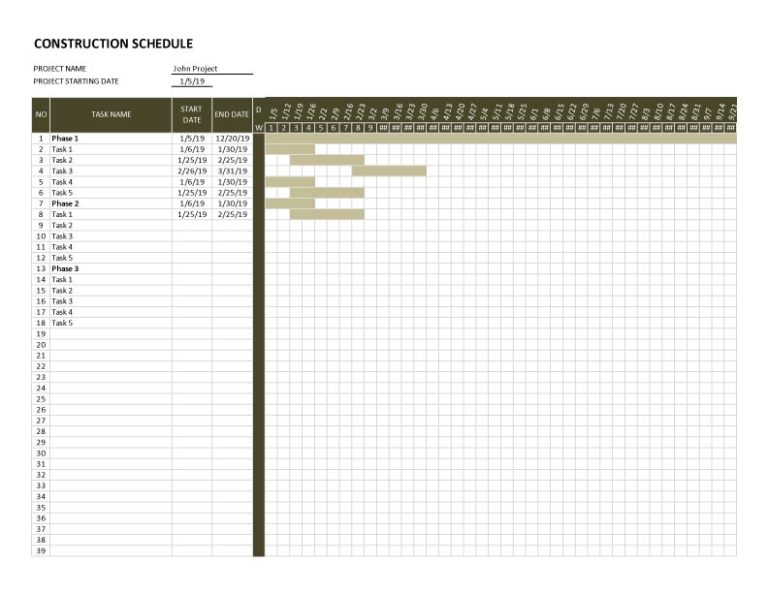 Construction Schedule Weekly
