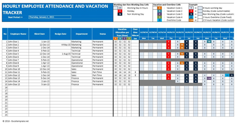 employee vacation planner part time