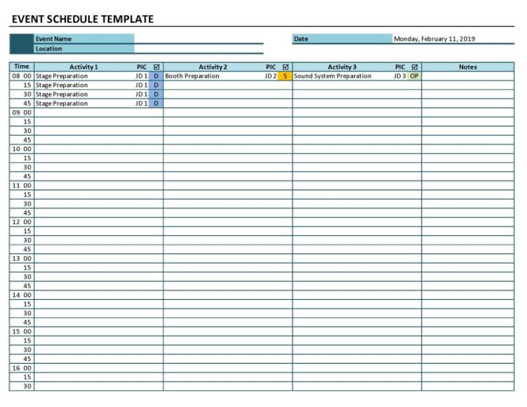 event schedule template