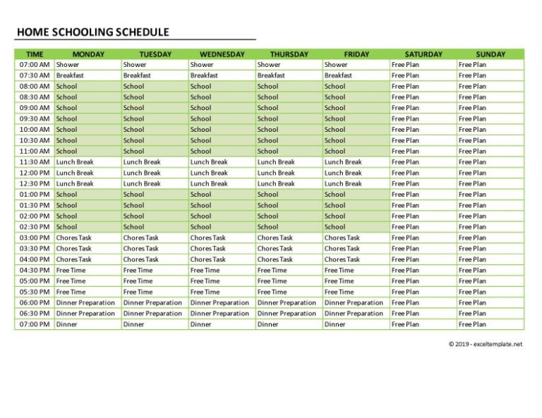 homeschool schedule 7 days