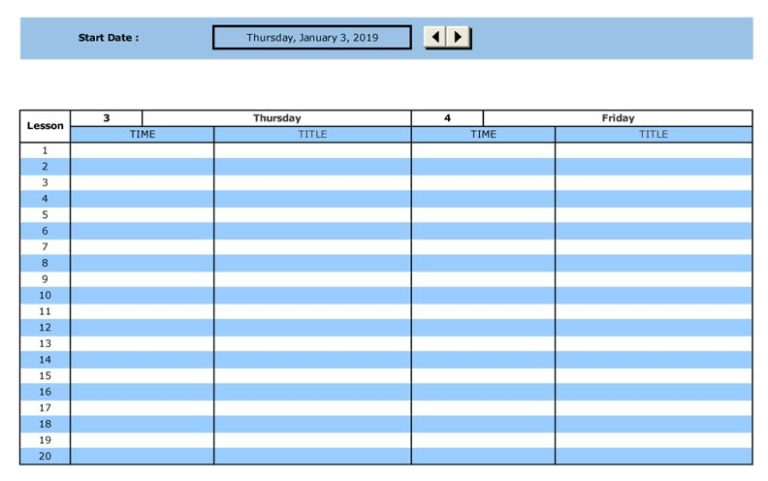 weekly class schedule